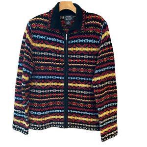 Designer Originals Sz M Black Chunky Knit Striped Full Zipper Weekend Shacket